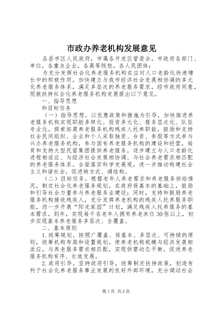 市政办养老机构发展意见