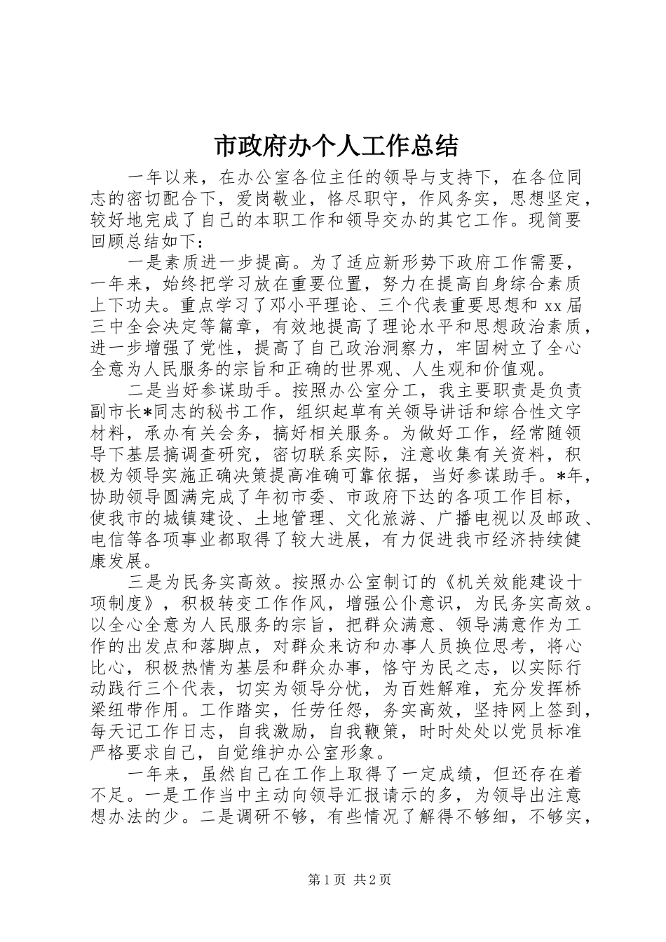 市政府办个人工作总结_第1页