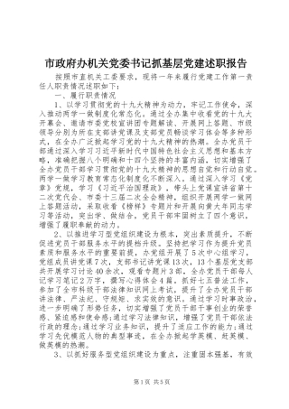 市政府办机关党委书记抓基层党建述职报告