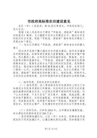 市政府高标准农田建设意见