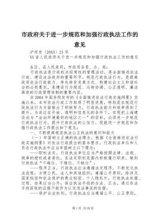 市政府关于进一步规范和加强行政执法工作的意见