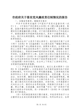 市政府关于落实党风廉政责任制情况的报告