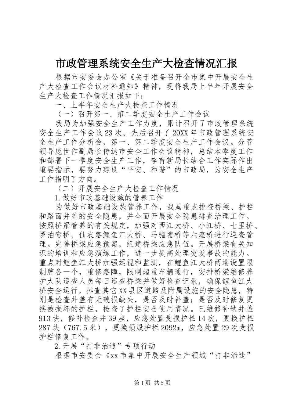 市政管理系统安全生产大检查情况汇报_第1页