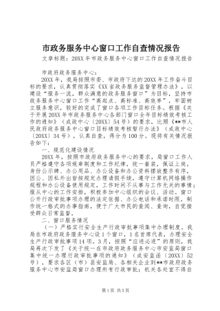 市政务服务中心窗口工作自查情况报告