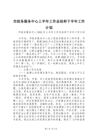 市政务服务中心上半年工作总结和下半年工作计划
