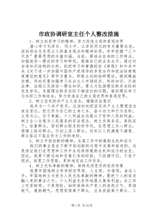 市政协调研室主任个人整改措施