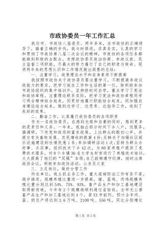 市政协委员一年工作汇总