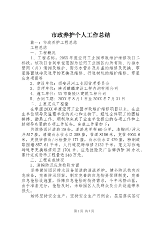 市政养护个人工作总结