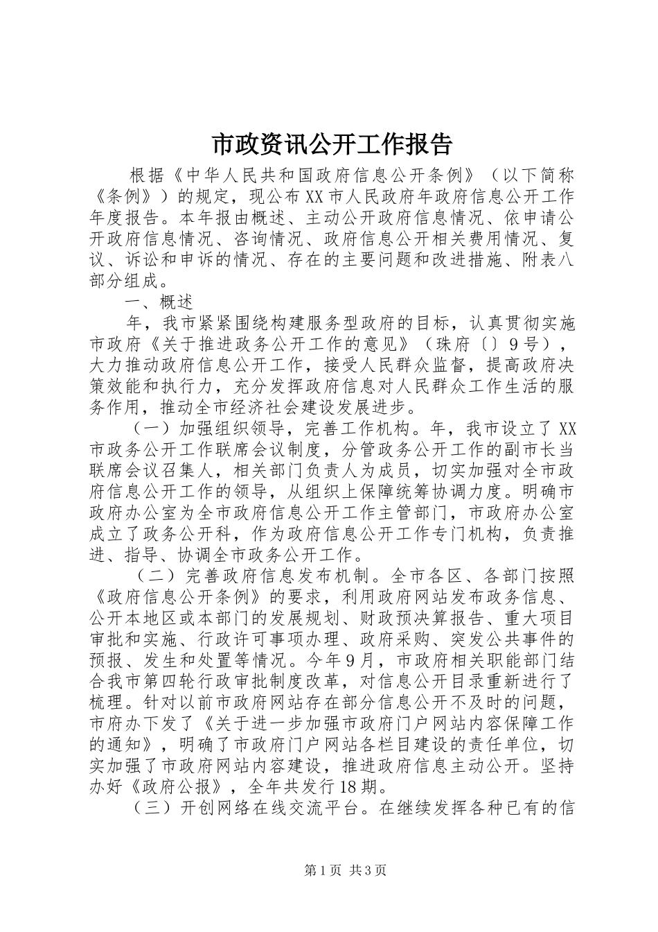 市政资讯公开工作报告_第1页