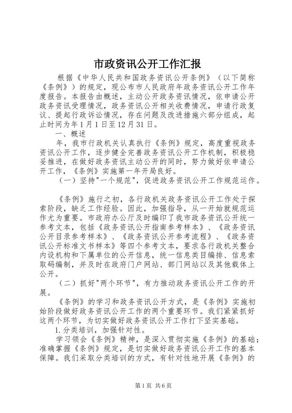 市政资讯公开工作汇报_第1页