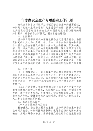 市志办安全生产专项整治工作计划