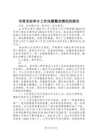 市质安站审计工作问题整改情况的报告