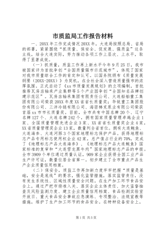 市质监局工作报告材料