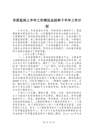 市质监局上半年工作情况总结和下半年工作计划