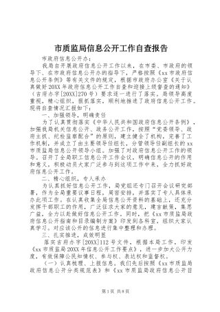 市质监局信息公开工作自查报告