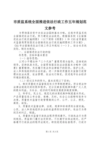 市质监系统全面推进依法行政工作五年规划范文参考