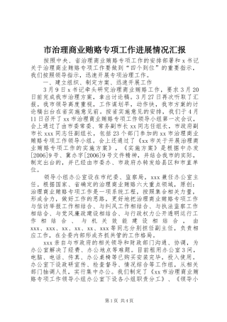 市治理商业贿赂专项工作进展情况汇报