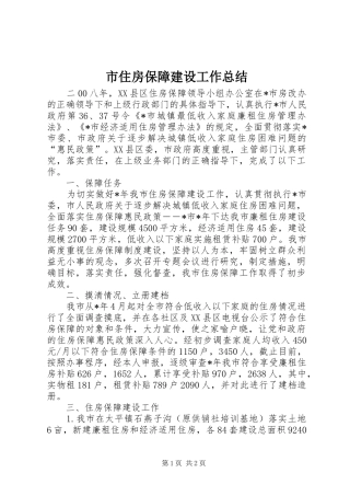 市住房保障建设工作总结