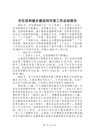 市住房和城乡建设局年度工作总结报告