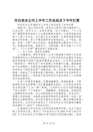 市自来水公司上半年工作总结及下半年打算