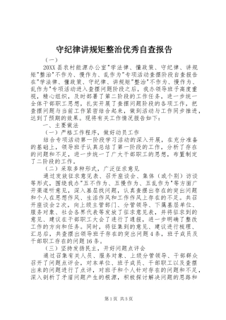 守纪律讲规矩整治优秀自查报告