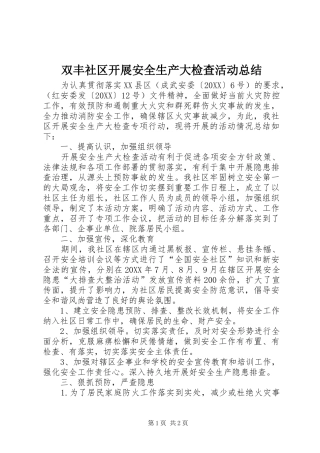 双丰社区开展安全生产大检查活动总结