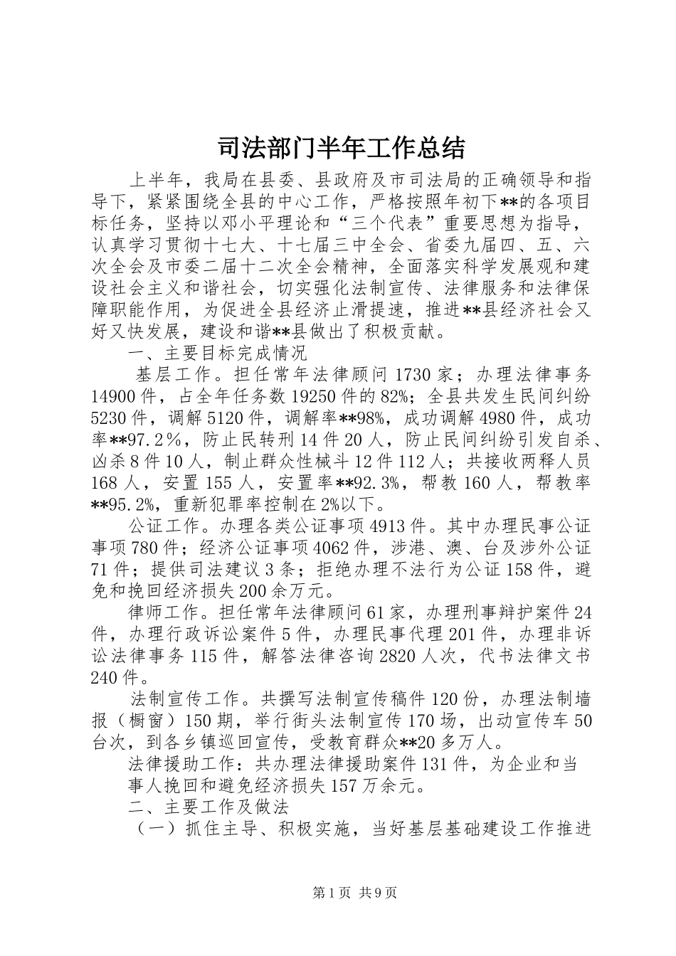 司法部门半年工作总结_第1页