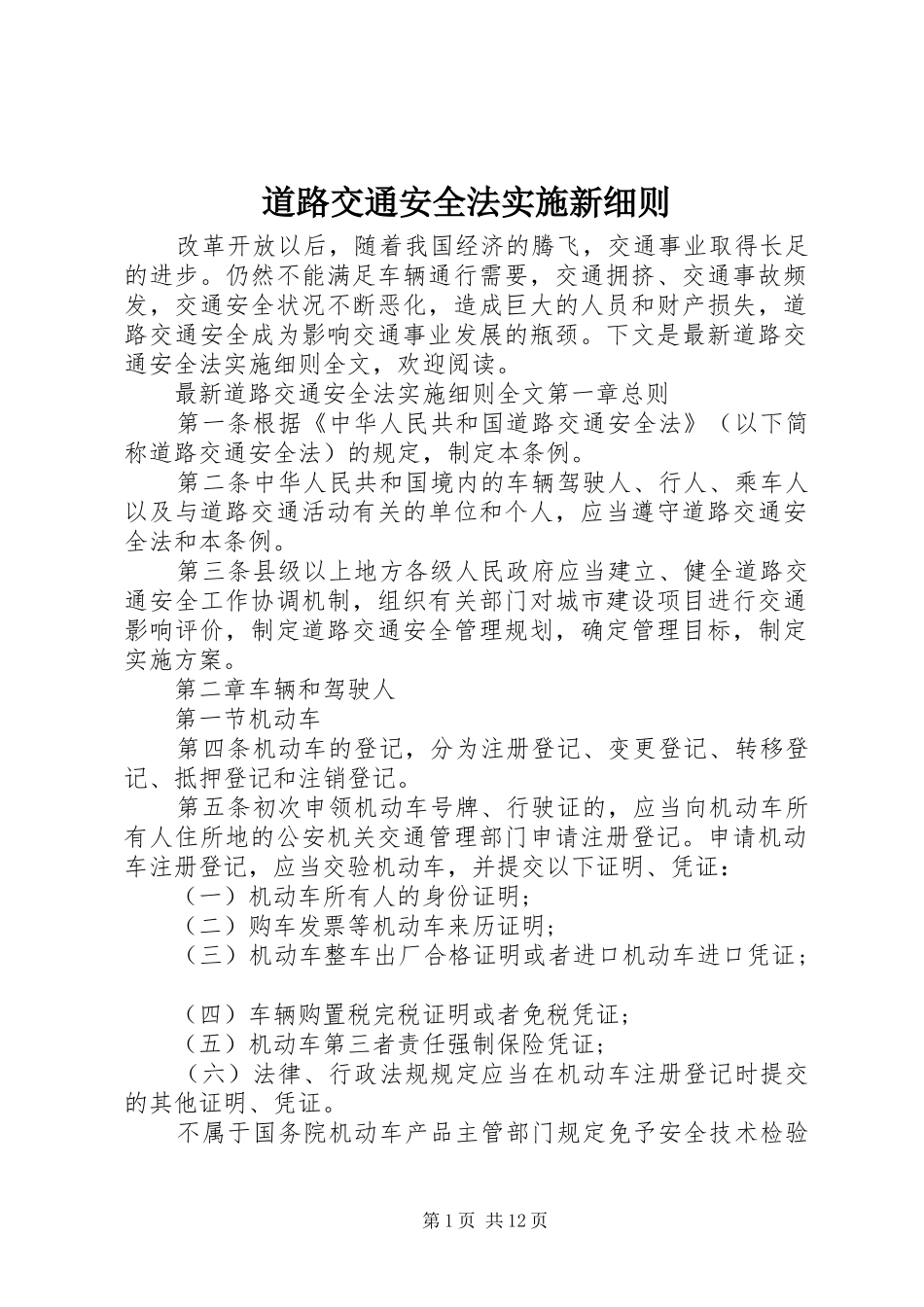 道路交通安全法实施新细则_第1页