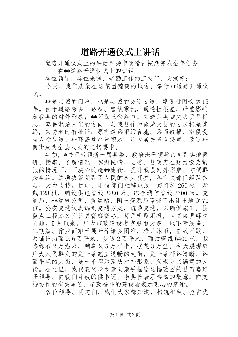 道路开通仪式上致辞_第1页
