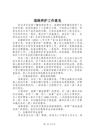 道路养护工作意见