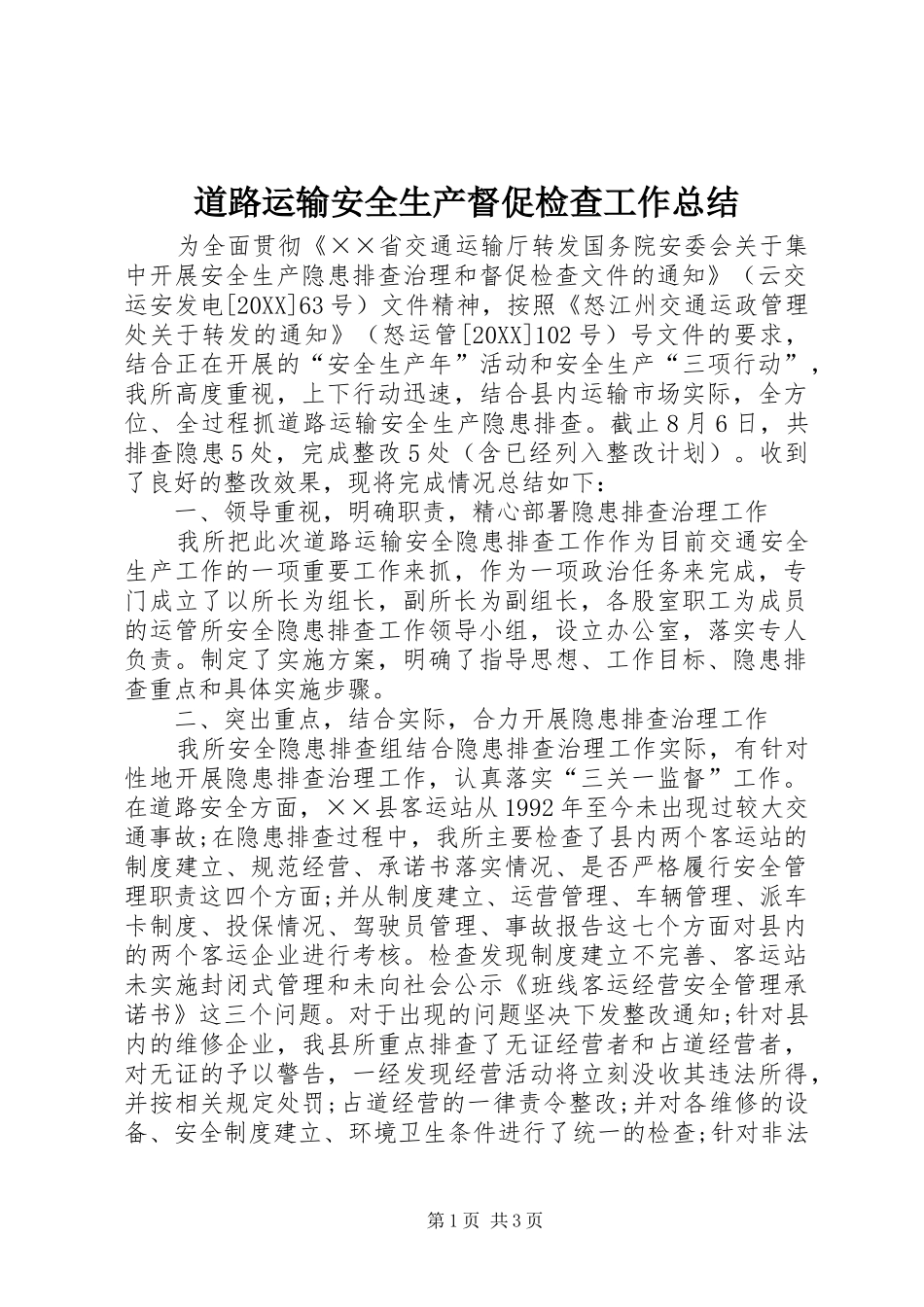 道路运输安全生产督促检查工作总结_第1页