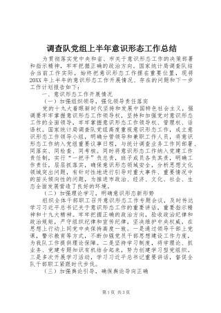 调查队党组上半年意识形态工作总结