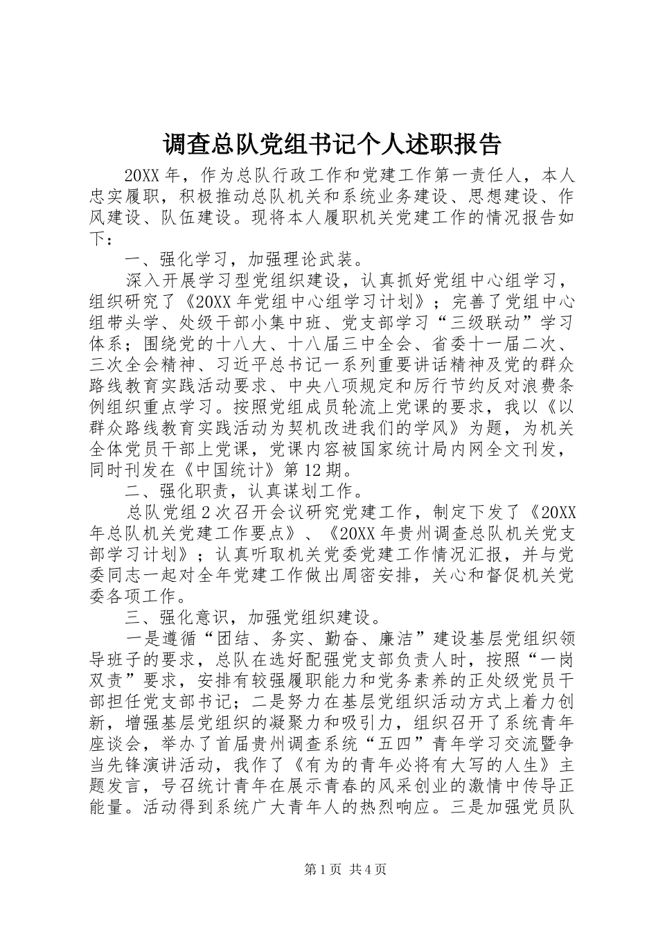 调查总队党组书记个人述职报告_第1页