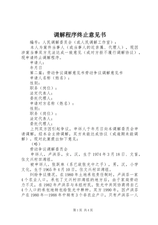 调解程序终止意见书