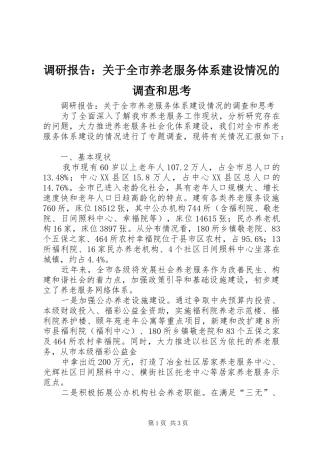 调研报告关于全市养老服务体系建设情况的调查和思考