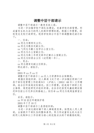 调整中层干部请示