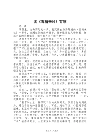读雪精来过有感