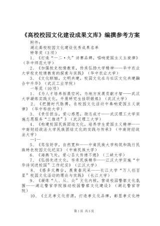 高校校园文化建设成果文库编撰参考方案