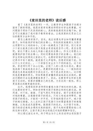 麦田里的老师读后感