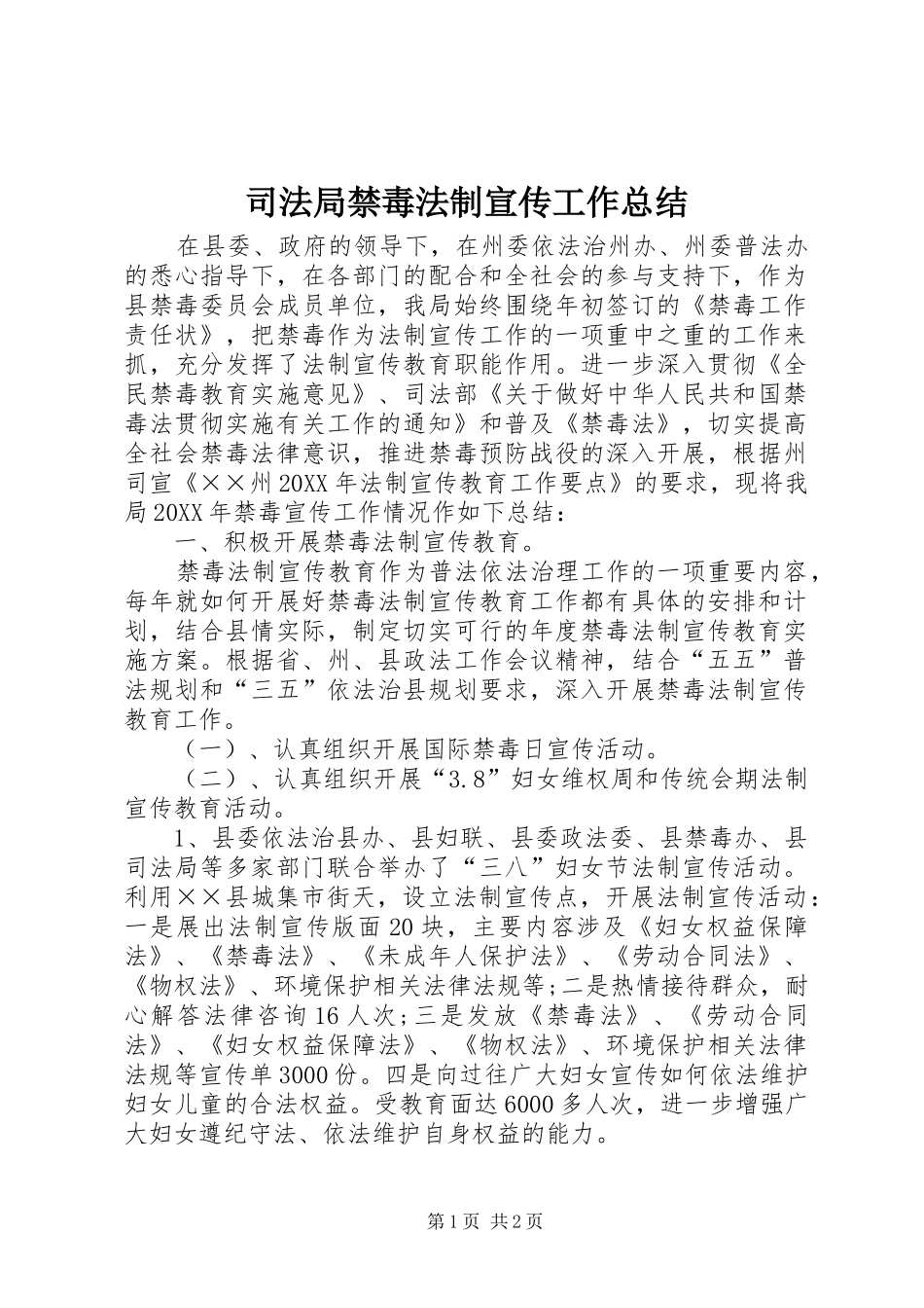 司法局禁毒法制宣传工作总结_第1页