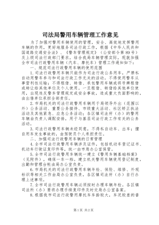 司法局警用车辆管理工作意见