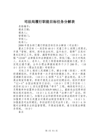 司法局履行职能目标任务分解表