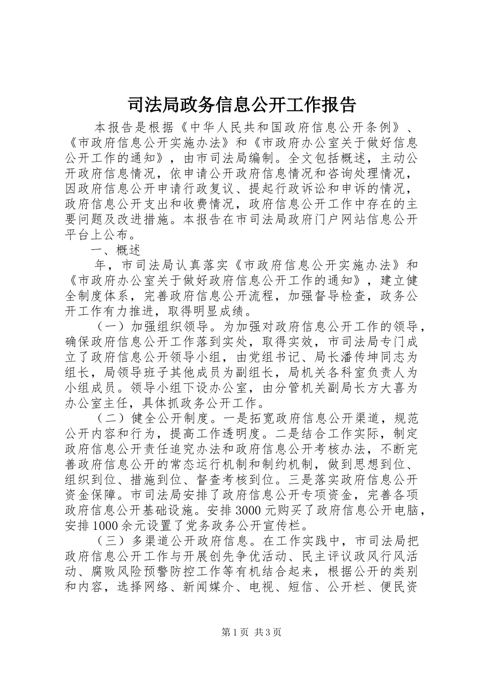 司法局政务信息公开工作报告_第1页