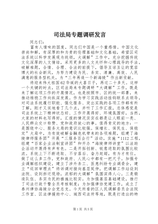 司法局专题调研讲话