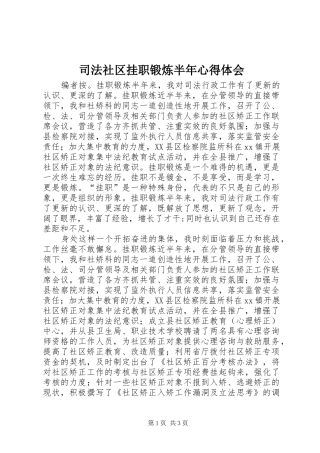 司法社区挂职锻炼半年心得体会