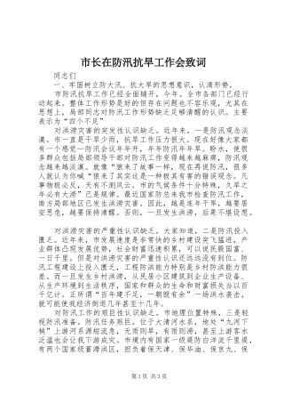 市长在防汛抗旱工作会致词