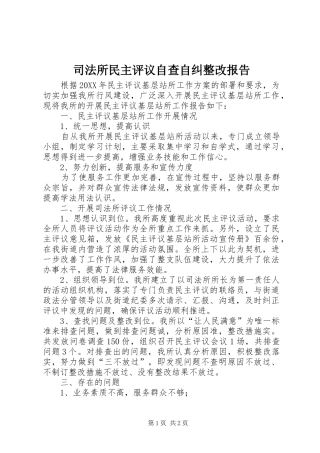 司法所民主评议自查自纠整改报告