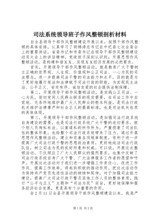 司法系统领导班子作风整顿剖析材料
