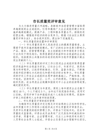 市长质量奖评审意见