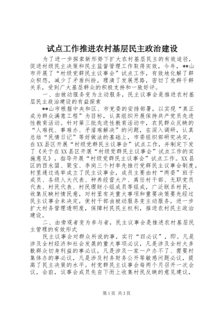 试点工作推进农村基层民主政治建设
